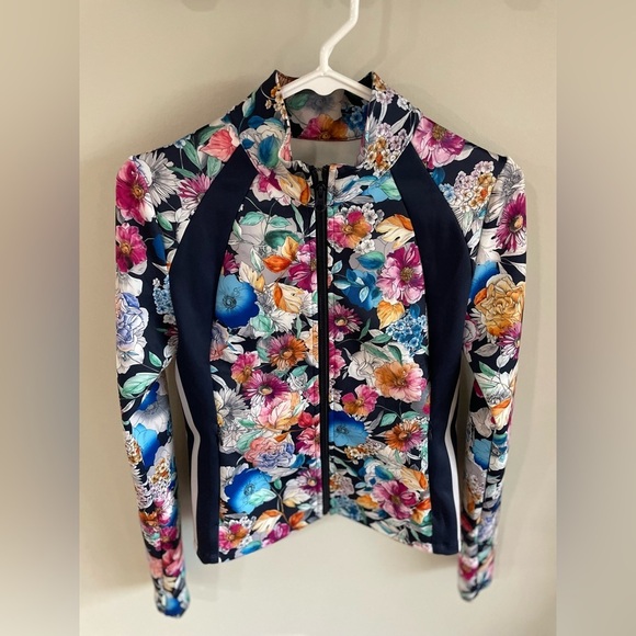 Johnny Was Fall Dance Fitted Athletic Jacket - Blue Floral - Size Small - Picture 11 of 13